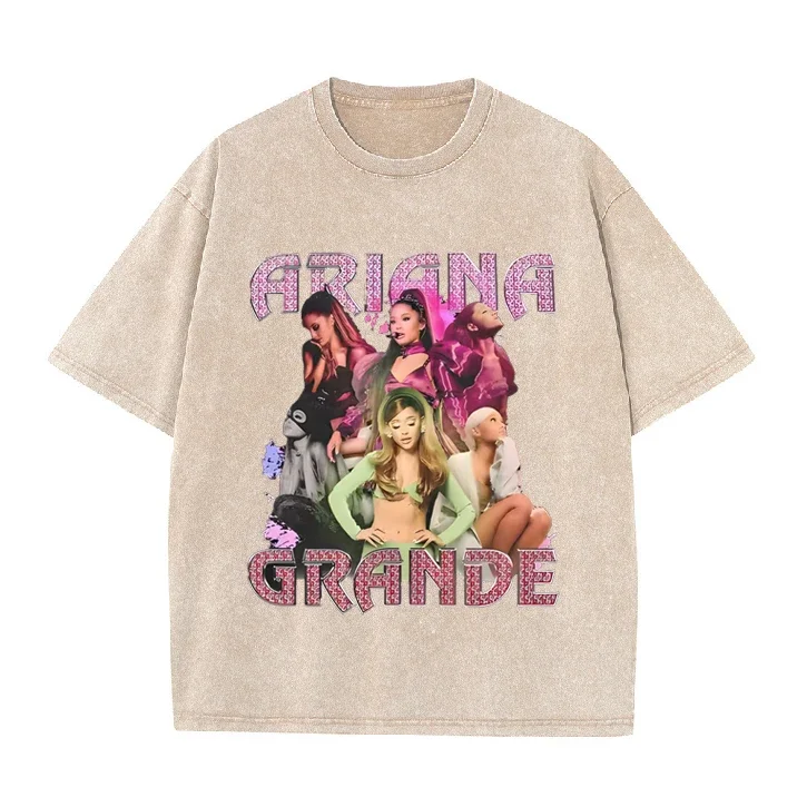 Фото Футболка с эффектом потертости Ariana Grande в стиле хип-хоп ретро, уличная одежда, летние топы с коротким рукавом, футболки для мужчин и женщин №4