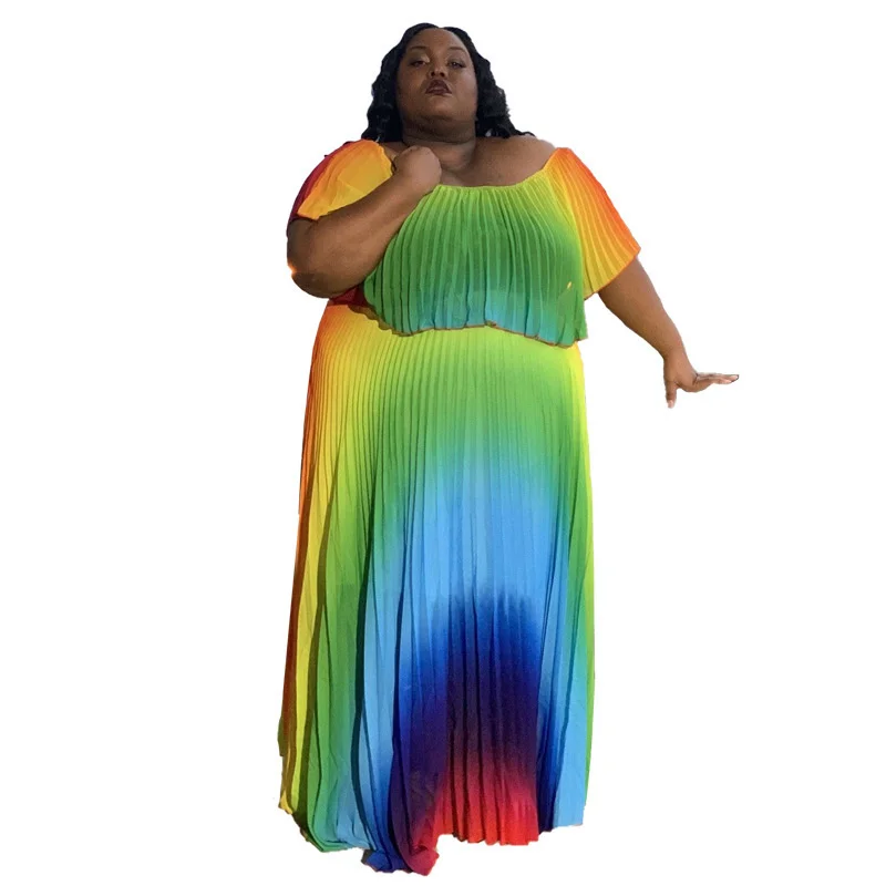 Plus Size Large Women's Dress Color Positioning Print Temperament Pleated Ruffle Dresses New Loose Casual Female Clothes