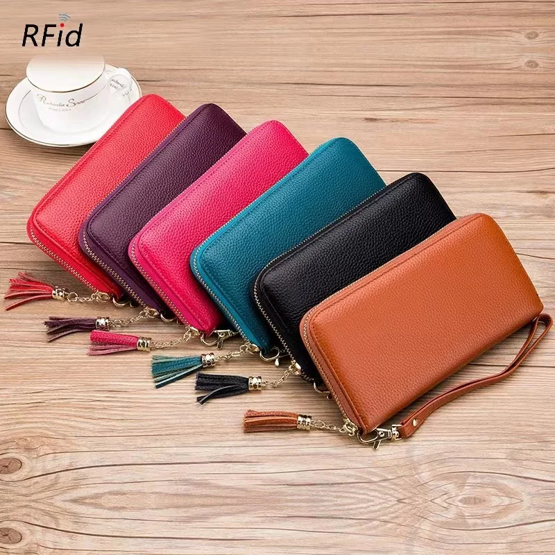 New European And American Fashion High-Quality Leather With Fringes Long Men's And Women's Wallet Multifunctional Card Bag