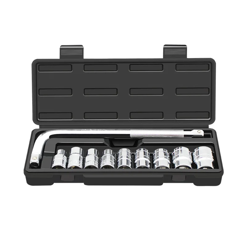 

M17D 10-inch L‑Shape Wrench with 9 Pcs Socket Set Cr-V Steel 1/2in Tool Set Metric 1/2" Impact Shallow Socket Set with Case