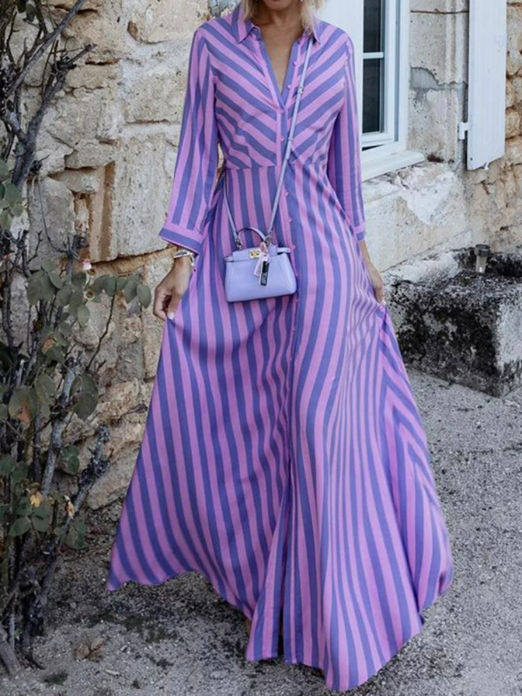 

Autumn New Women's Fashion Long Sleeve Temperament Medium Long Stripe Dress Dress for Women Birthday Dress for Women