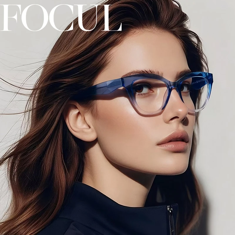 Фото Женские очки FOCUL с профессиональным дизайном в форме кошачьего глаза, антибликовые, фотохромные, для коррекции близорукости, с возможностью индивидуального заказа по рецепту, оптические очки №1