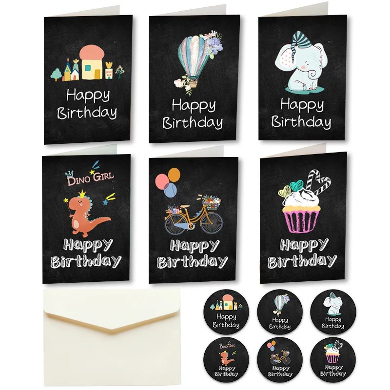 

CHEEREVEAL Happy Birthday Greeting Card Cartoon Animals Invitation Blessing Card Envelope Sticker Birthday Party Supplies