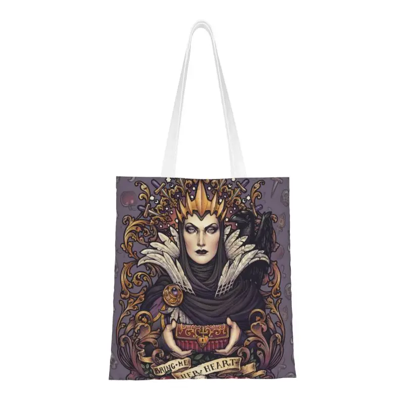 

Bring Me Her Heart Shopping Bag Women Canvas Shoulder Tote Bag Portable Evil Queen Halloween Witch Groceries Shopper Bags