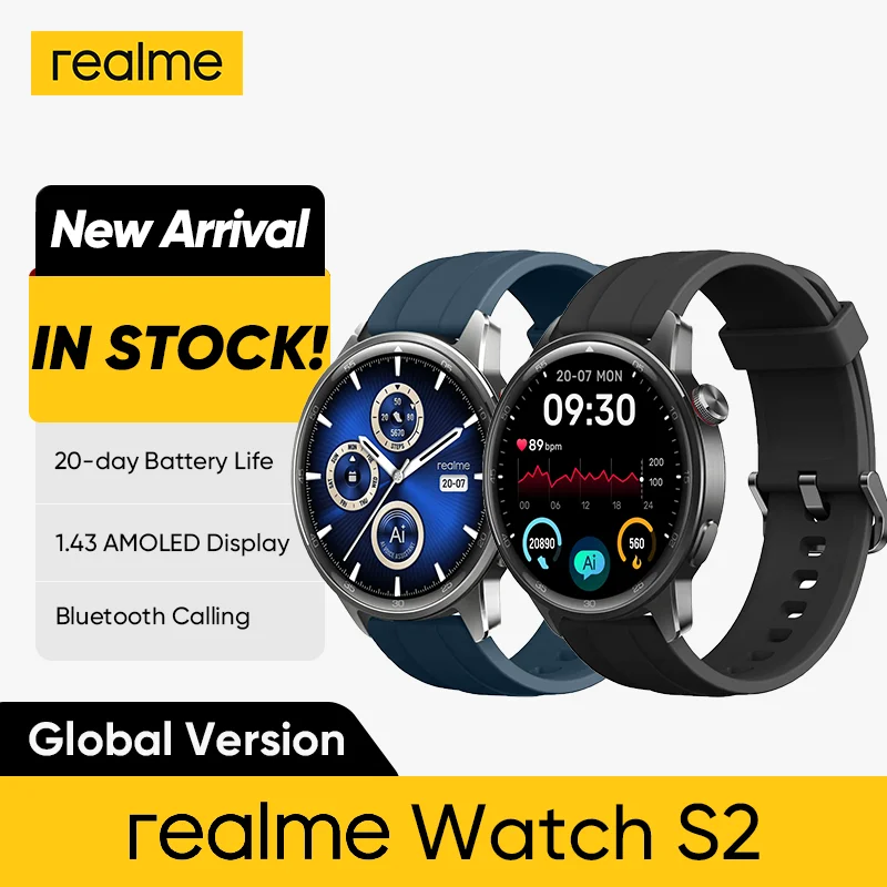 Глобальная версия Realme Watch S2 Смарт-часы 1 43-дюймовый AMOLED-дисплей 20-позиционный срок