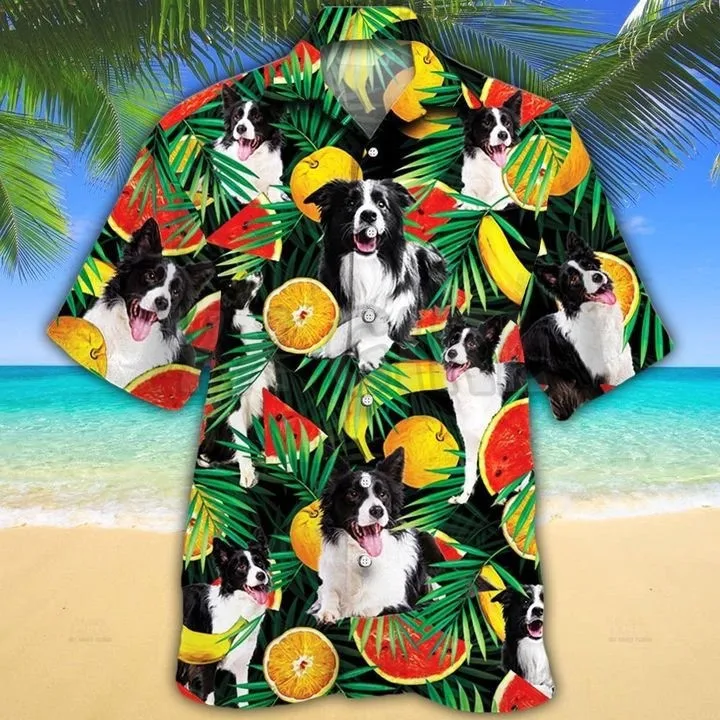 

Border Collie Tropical Fruits Hawaiian Shirt 3D All Over Printed T Shirts Funny Dog Tee Tops shirts Unisex Tshirt