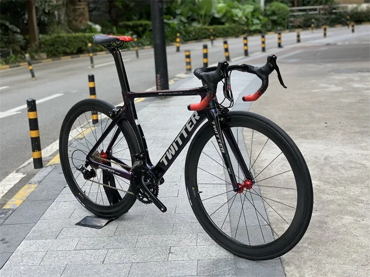

TWITTER bycicle Thunder R3000-18Speed Internal Routing T800 Carbon Fiber Road Bike 700C Hydraulic Disc Brake Bucket Pump12*142mm