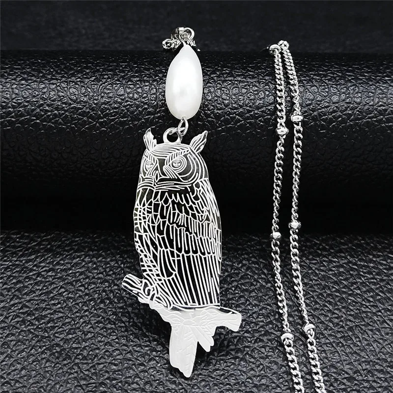 

Boho Freshwater Pearls Stainless Steel Animal Owl Chain Necklace Women/Men Jewelry cadena acero inoxidable mujer N2205S07