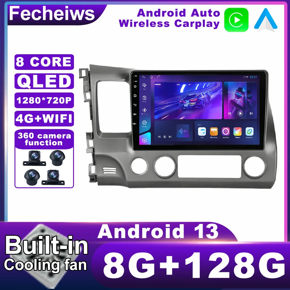 

Автомобильный радиоприемник 10,1 дюймов Android 13 для Honda Civic 2005-2012, видео QLED RDS WIFI мультимедийный стерео DSP навигатор GPS Авторадио B