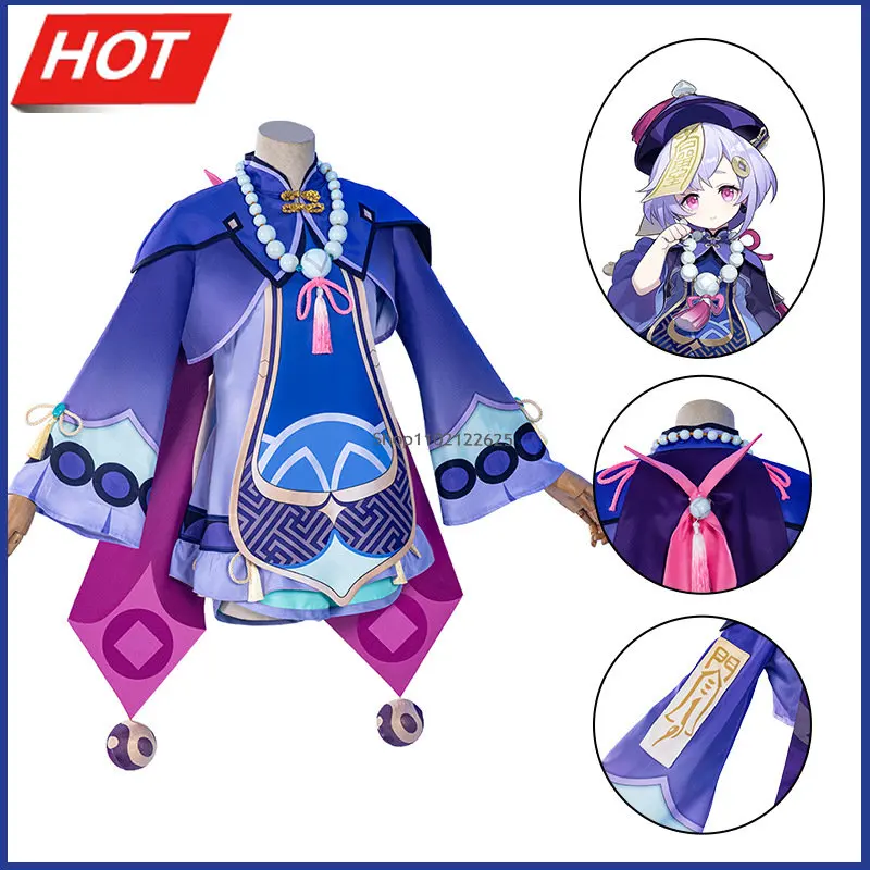 

Genshin Impact Cosplay Qiqi Cute Costume Loli Woman Dress Keqing Anime Cosplay Costume Wig for Halloween Comic Con Party Suit