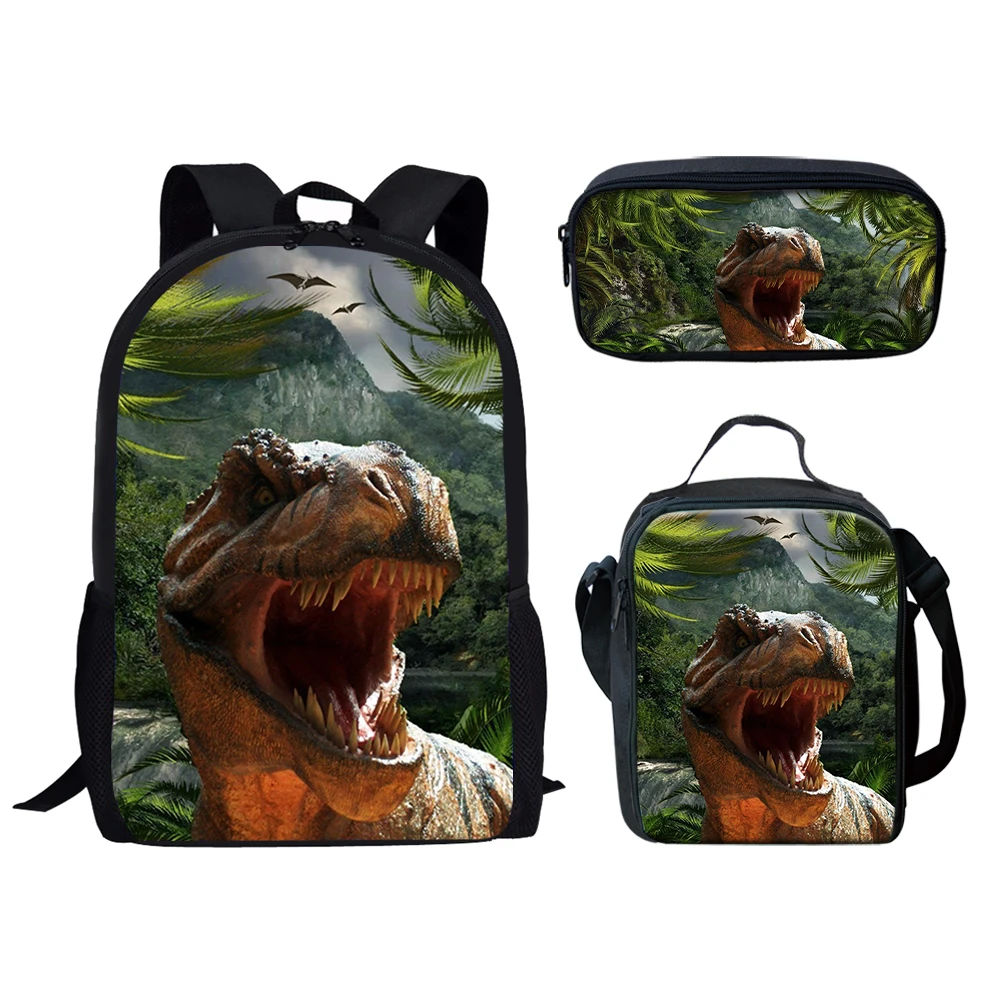 

FORUDESIGNS 3D Tyrannosaurus Rex Kids Backpack School Bags for Teenagers Boys 3pcs/Set Book Shoulder Student Mochila Bookbags