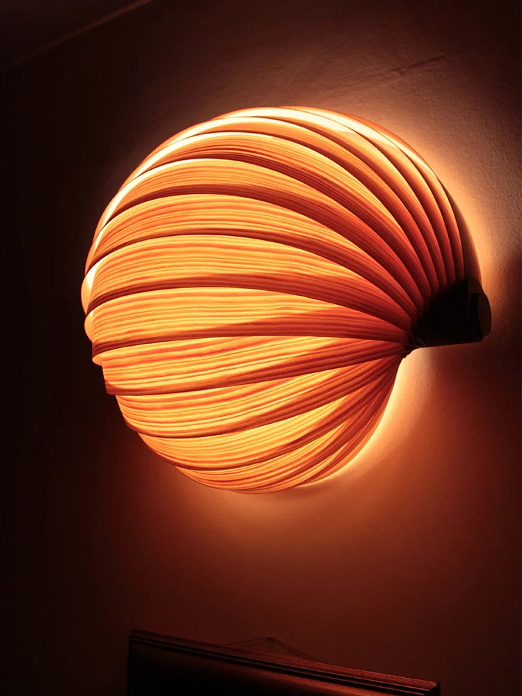 

New Chinese wall lamp creative bedroom bedside lamp designer art stair aisle wood veneer decorative wall lamp