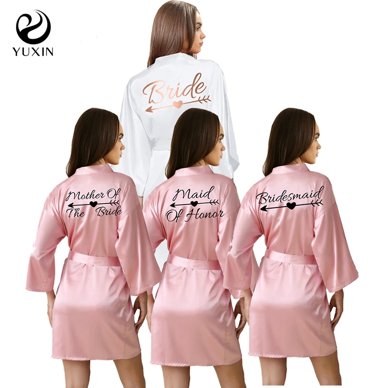 Dusty Rose bride satin robe women pajamas rose gold white writing wedding bridesmaid gift sister in law team bride robes