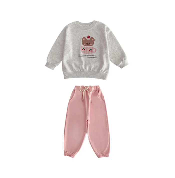 

Retail 2023 New Baby Girls Fall Casual Sports Sets Cartoon Top + Pants Princess Sweet Suits 2-7T