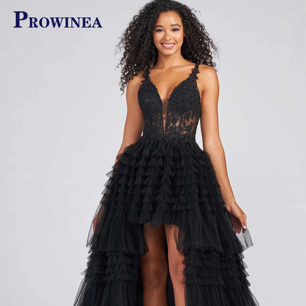 

Элегантные черные Многослойные вечерние платья провинции для женщин, свадебное платье с разрезом и V-образным вырезом, официальное вечерне...