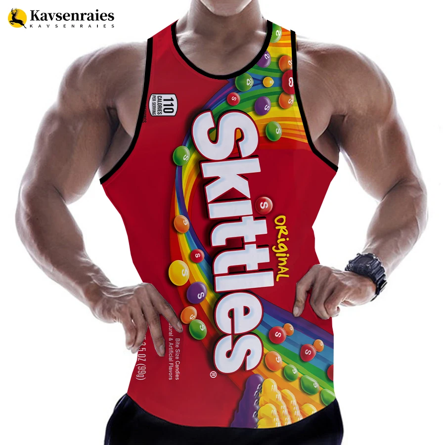 

Snacks SKITTLES Funny Summer Men Tank Tops Sleeveless Shirts Digital Printing Harajuku Beach Tees 3D Printed Oversized T-shirt