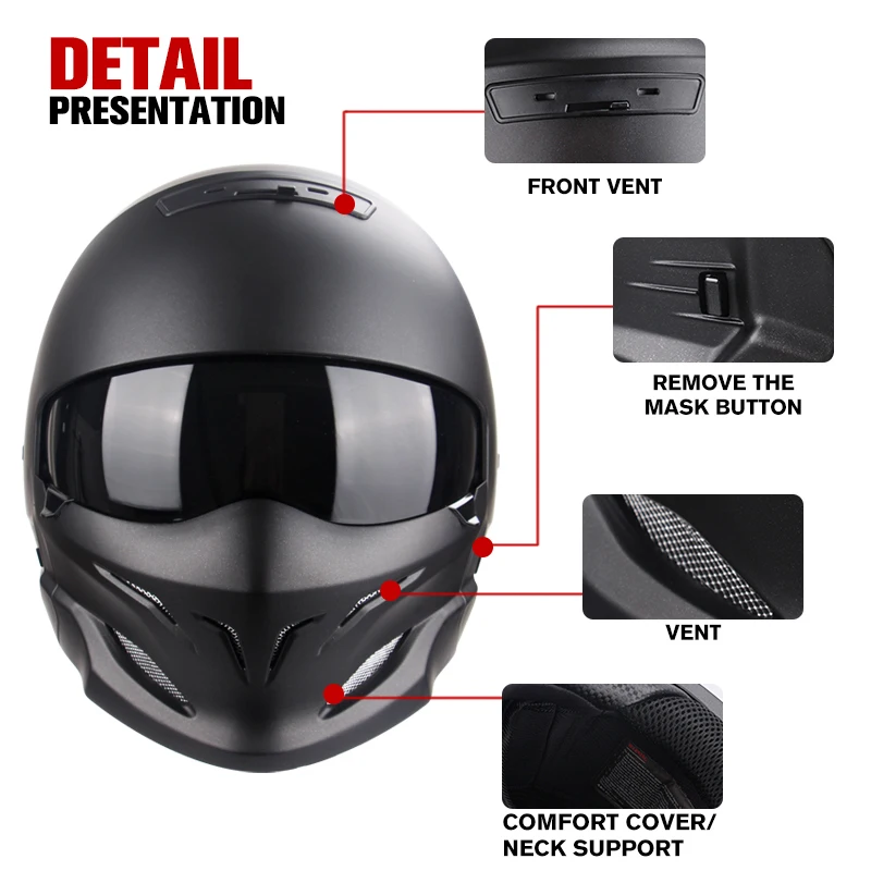 2022 New Retro Helmet Detachable Multi-purpose Combination Helmet Motorcycle Locomotive Personality Half Predator Helmet enlarge