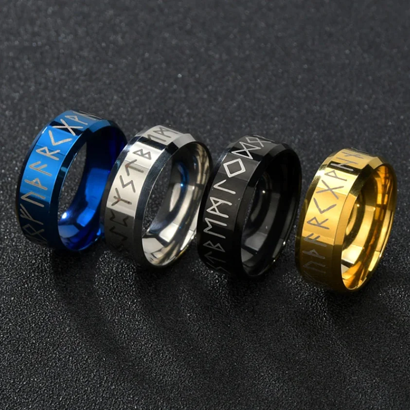 

Vintage Norse Viking Runes Ring Temperament Fashion 8mm Stainless Steel Couple Rings For Men Woman Party Jewelry Birthday Gifts