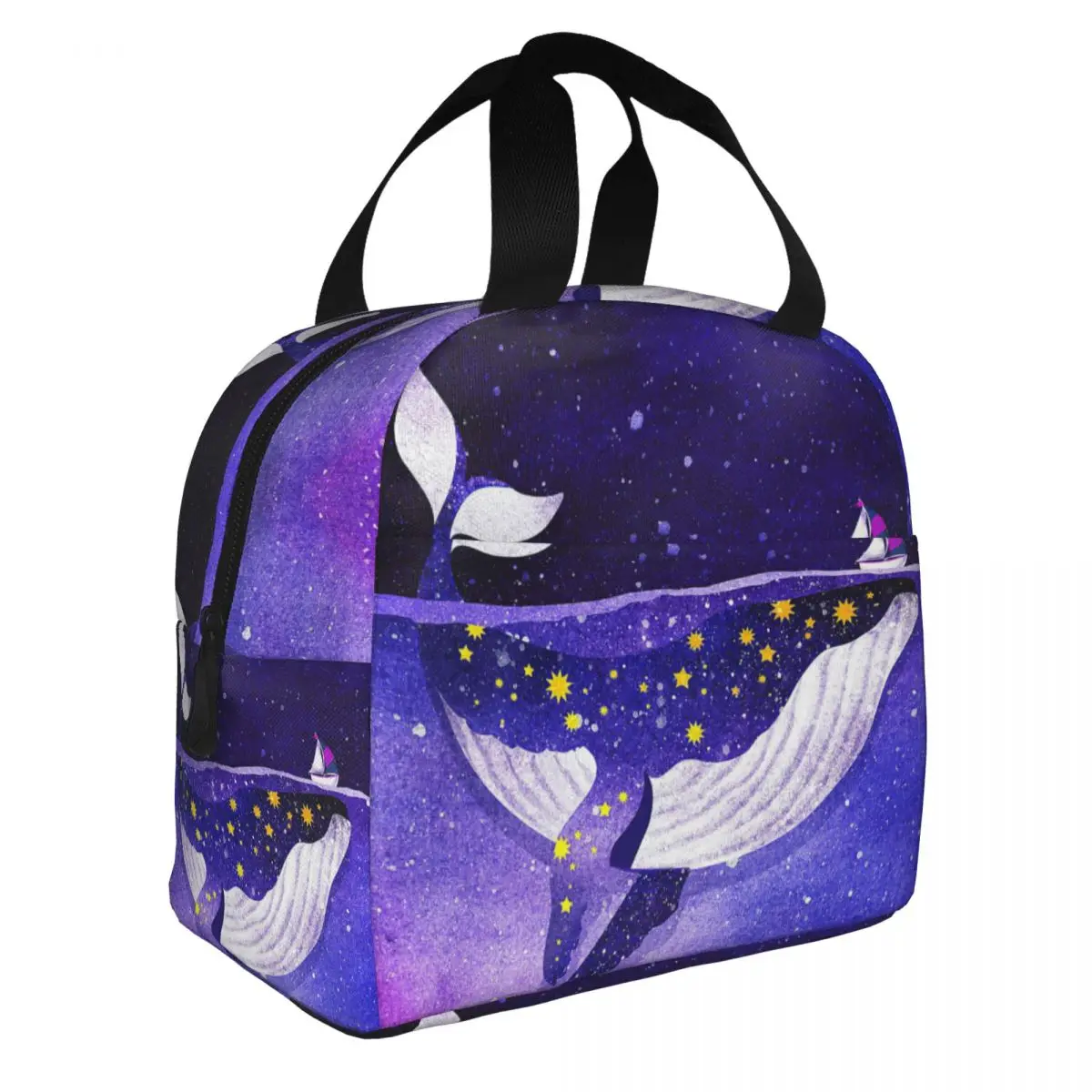 Magic Whale In The Dark Ocean Lunch Bento Bags Portable Aluminum Foil thickened Thermal Cloth Lunch Bag for Women Men Boy