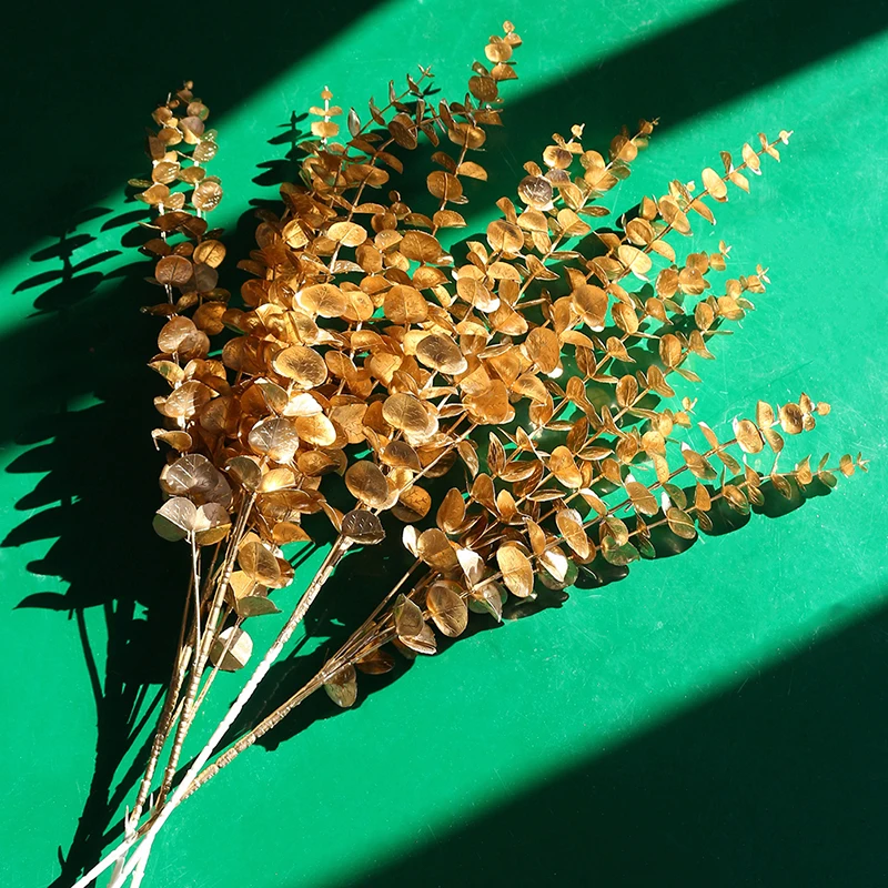 

1PC Gold Artificial Plants Holly Ginkgo Eucalyptus Leaf Fake Flower Wedding Home Table Decor Christmas New Year Decorations 2022