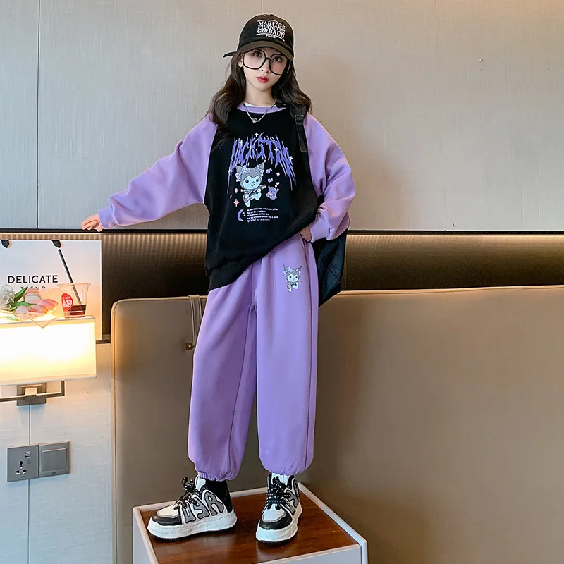 

Cute Sanrio Kids Long-Sleeved Sweatshirt Sports Pants Set Y2K Anime Kuromi Children's Top and Bottom Set Girls' Autumn Clothes