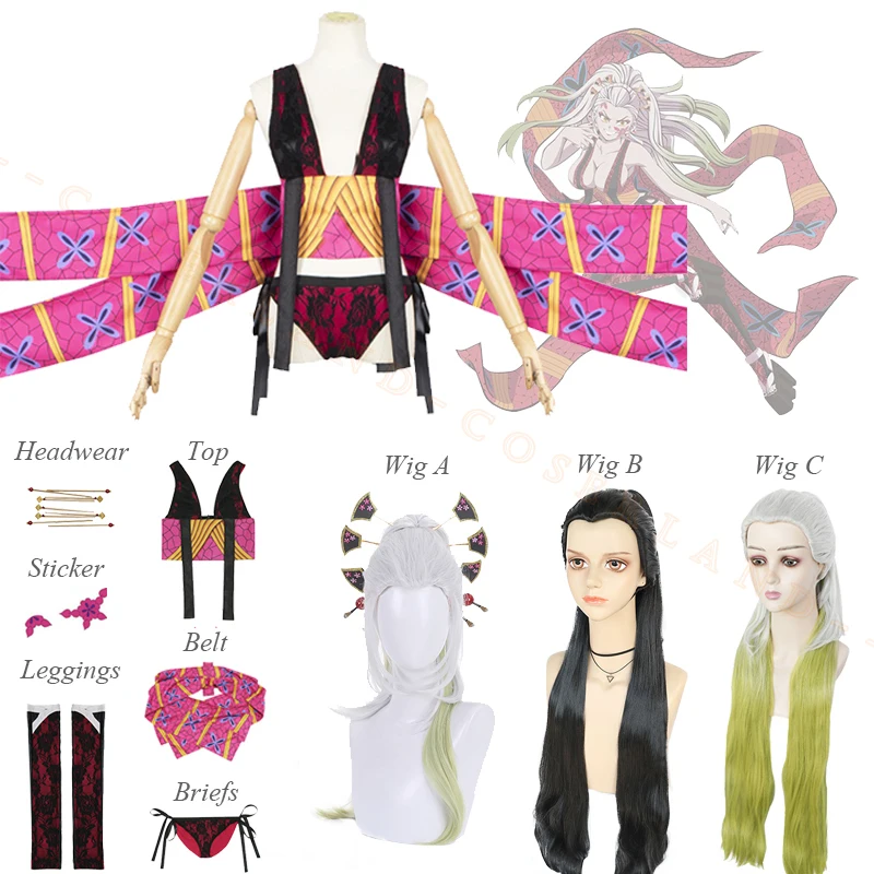 

Demon Slayer Daki Cosplay Costume Wig Headwear Anime Kimetsu No Yaiba Green Black Hair Upper Rank Six Entertainment District Arc