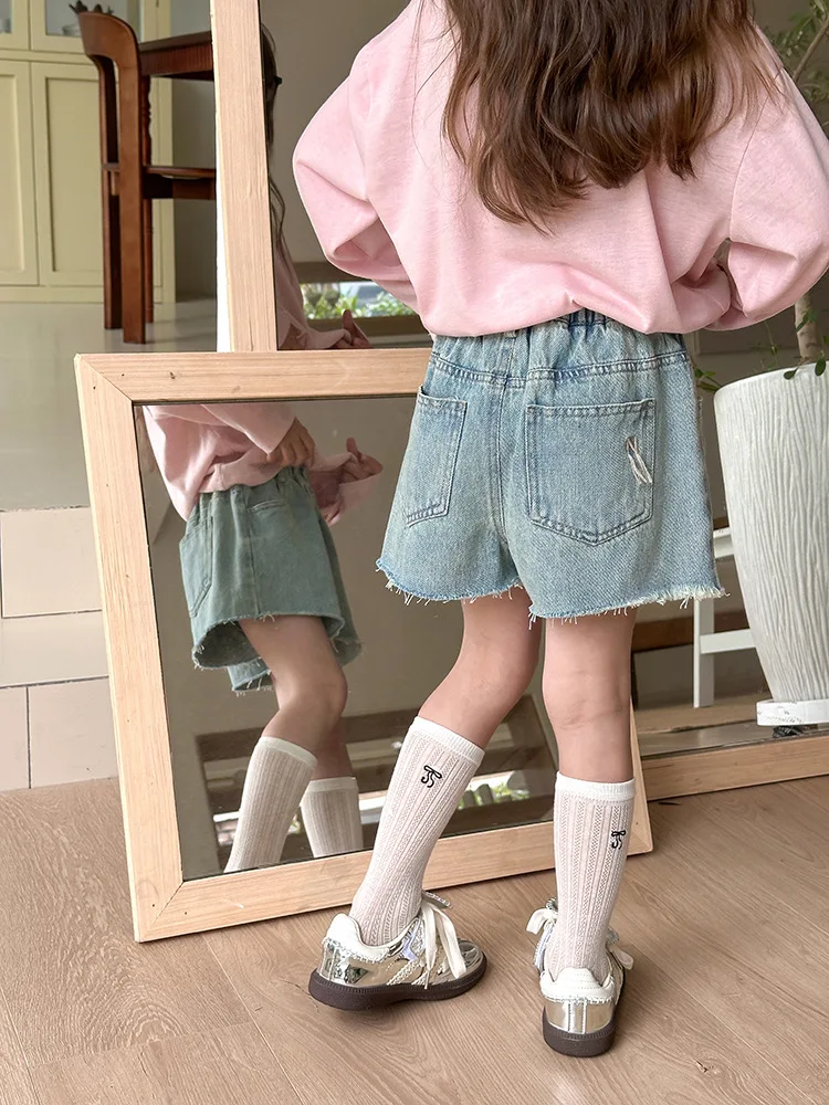 Новинка лета 2024 модные детские брюки длинные горячие корейские джинсовые шорты