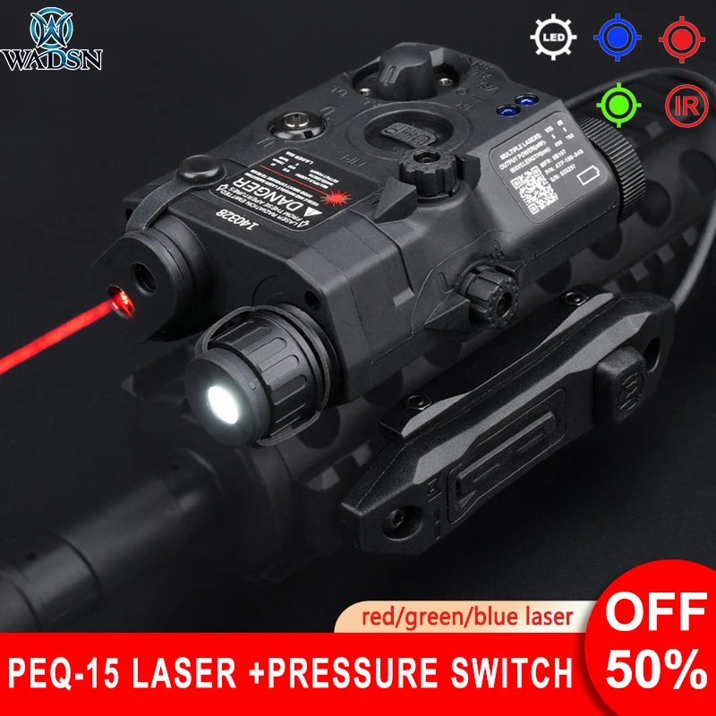 WADSN PEQ IR Illuminator PEQ15 Airsoft Tactical Green Blue Red Dot Laser Dual Function Pressure Switch Mount Picantiny