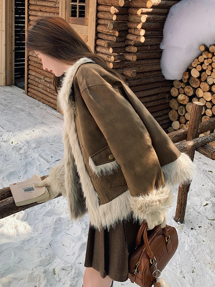 Высококачественная меховая плюшевая верхняя одежда для женщин зима 2024 новая