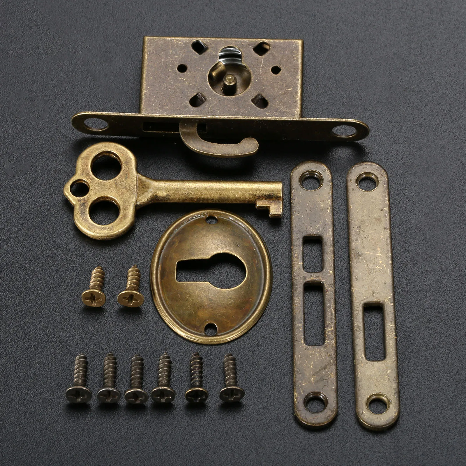 

Retro Wooden Jewelry Box Door Lock Set Antique Furniture Fittings Counter Drawer Bronze Lock Hardware Sliding Door Lock with Key