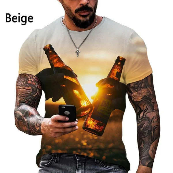 

Beer 3D Printed T-shirt Casual Short Sleeve T-shirt Summer Creative Bar Hip Hop Street Tee Shirt Top