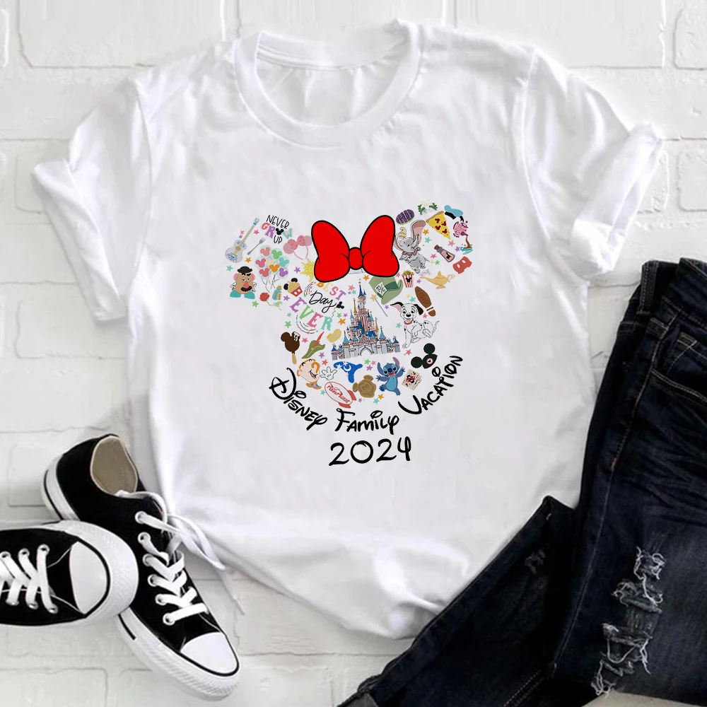 

Одежда для отпуска Disney для всей семьи, Милая женская футболка в стиле Харадзюку с Минни, летняя дорожная рубашка для мам и детей, модные топы в стиле диснеитленда, 2024