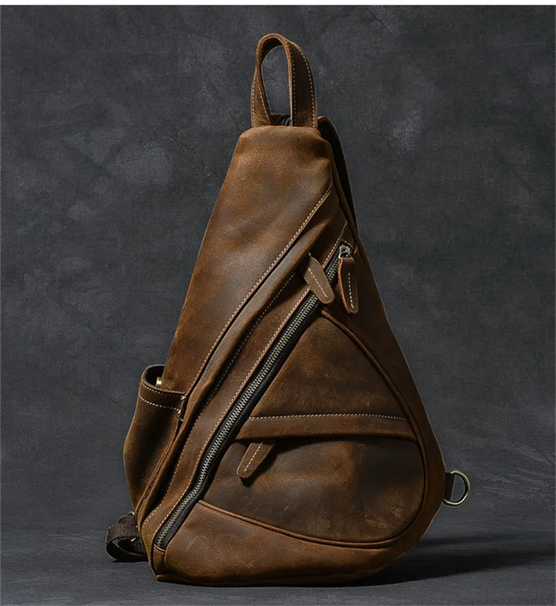 Vintage large-capacity multifunctional crazy horse cowhide men's chest bag casual design natural genuine leather crossbody bags