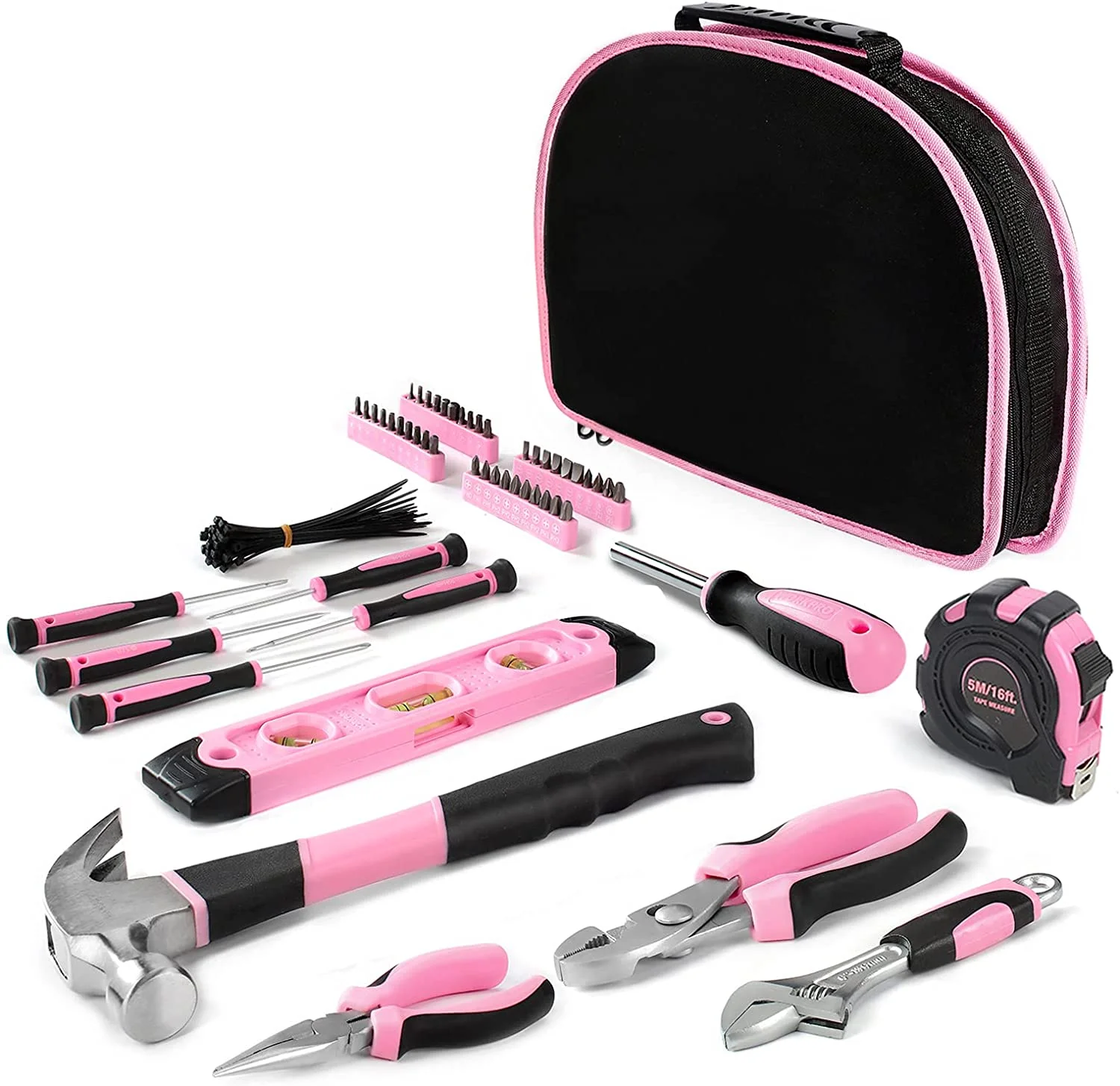 

POPTOP 103-Piece Pink Tool Kit - Ladies Hand Tool Set with Easy Carrying Round Pouch - Durable, Long Lasting Chrome Finish Tools