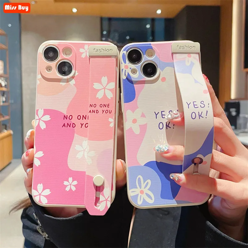 

Cute Flower Wrist Band Bracket Phone Holder Soft Case for Huawei Y5 2018 Y6P Y7P Honor 9A 8X Y7S X10 Max X20 SE Y7A V10 Cover