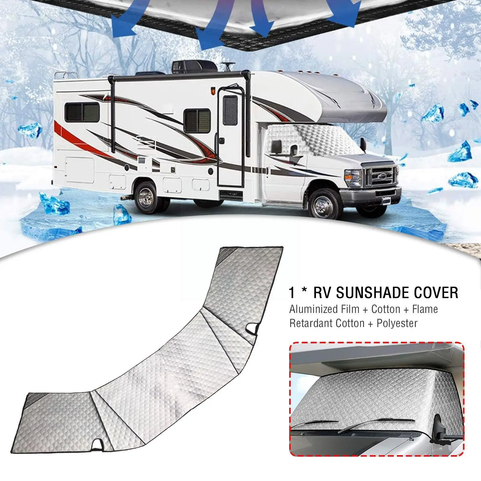 

Rv Windshield Sunshade Cover, For Class C 1997-2022 Motorhome Windshield Cover 4 Layers With Mirror Cutouts T4z6
