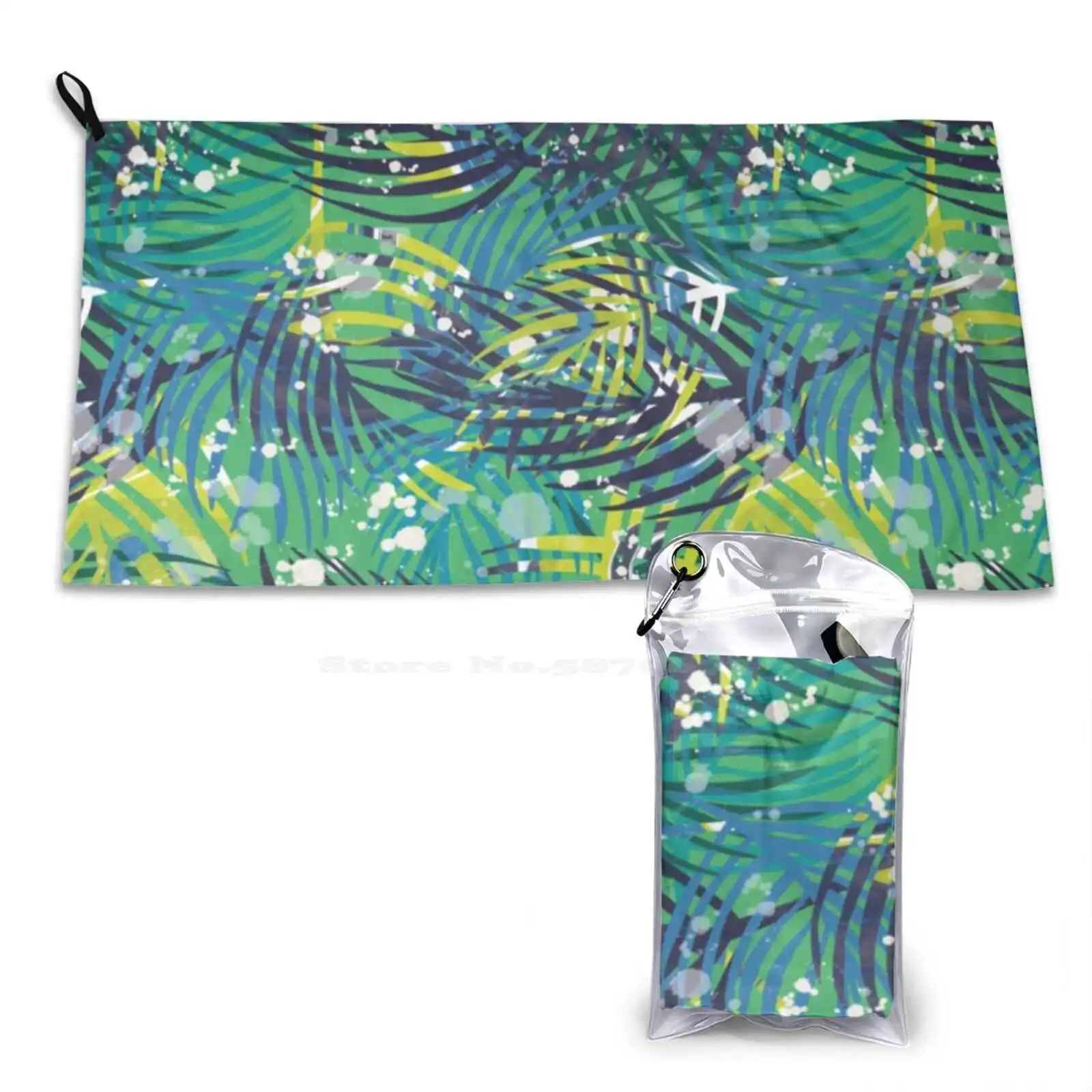 Тропические зеленые и синие пальмовые листья Мягкая ткань из микрофибры