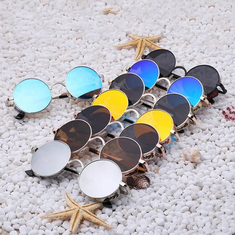 Steampunk Vintage Sunglass Fashion round sunglasses women brand designer metal carving sun glasses men oculos de sol |