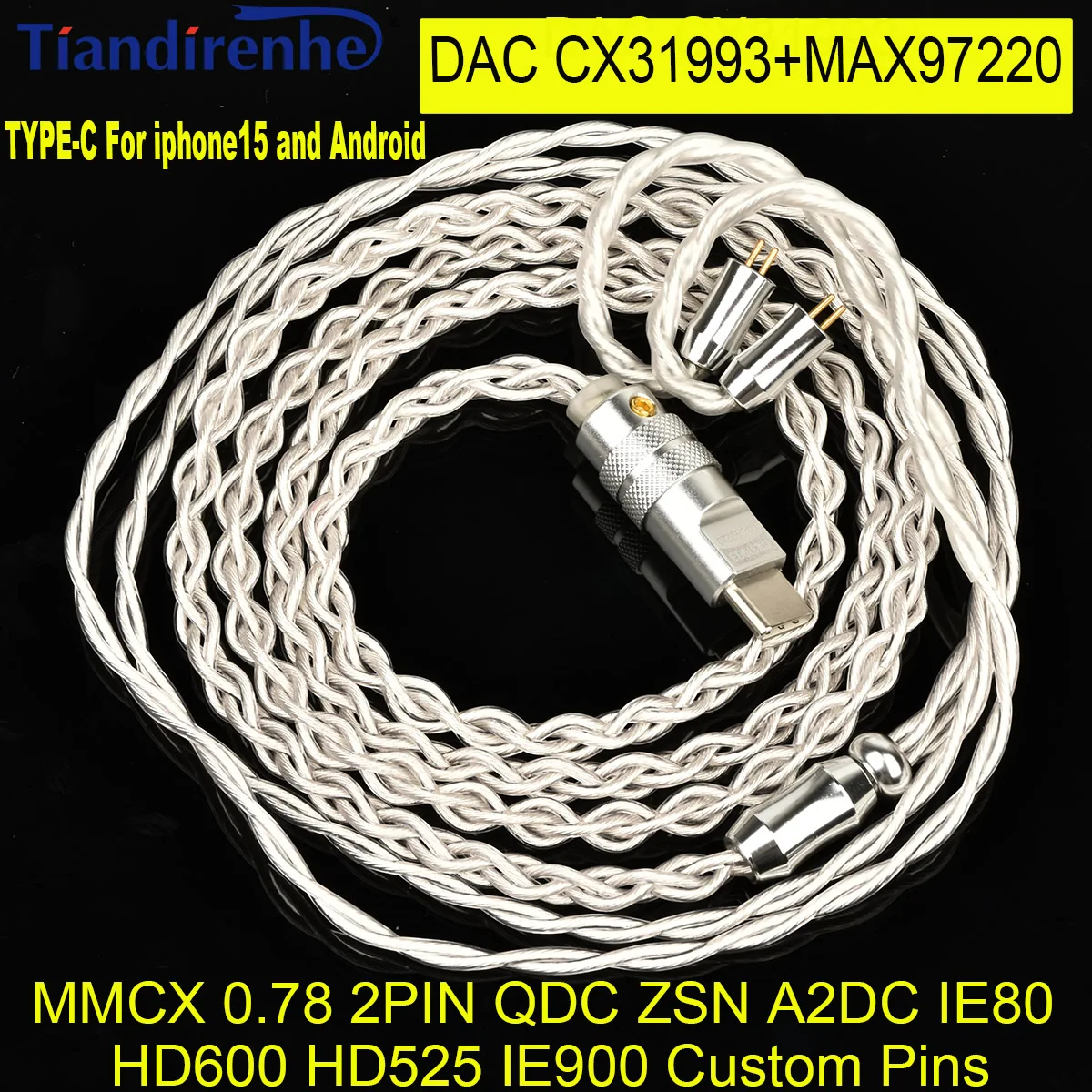 Фото Кабель для наушников Tiandirenhe типа c с CX31993 Max97220 Dual Op Amp DAC 4 Strand Bold Cable Mmcx 0,78 Ie900 IE80 QDC ZSN №1