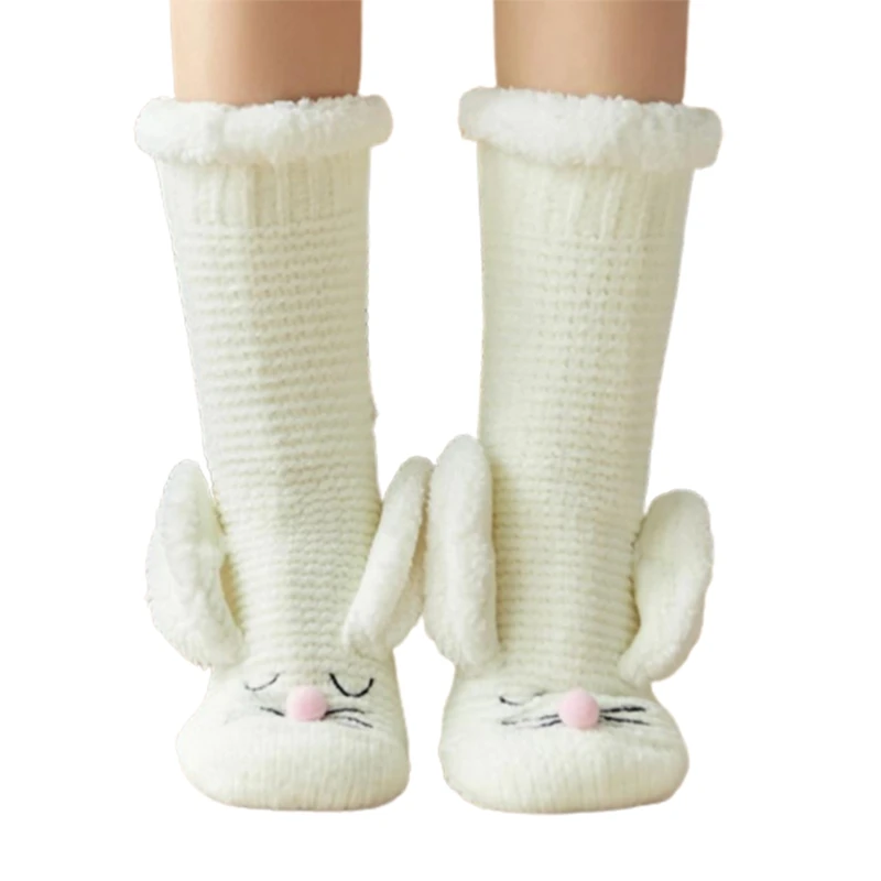 

Womens Winter Fuzzy Slipper Socks Cute Rabbit Fleece Lined Non-Slip Foot Warmer