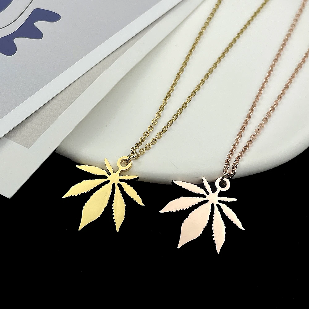 

Necklace for Women Stainless Steel Jewelry Woman Maple Leaf Pendant Chain Men Gold Choker Neck Wholesale Collar Acero Inoxidable