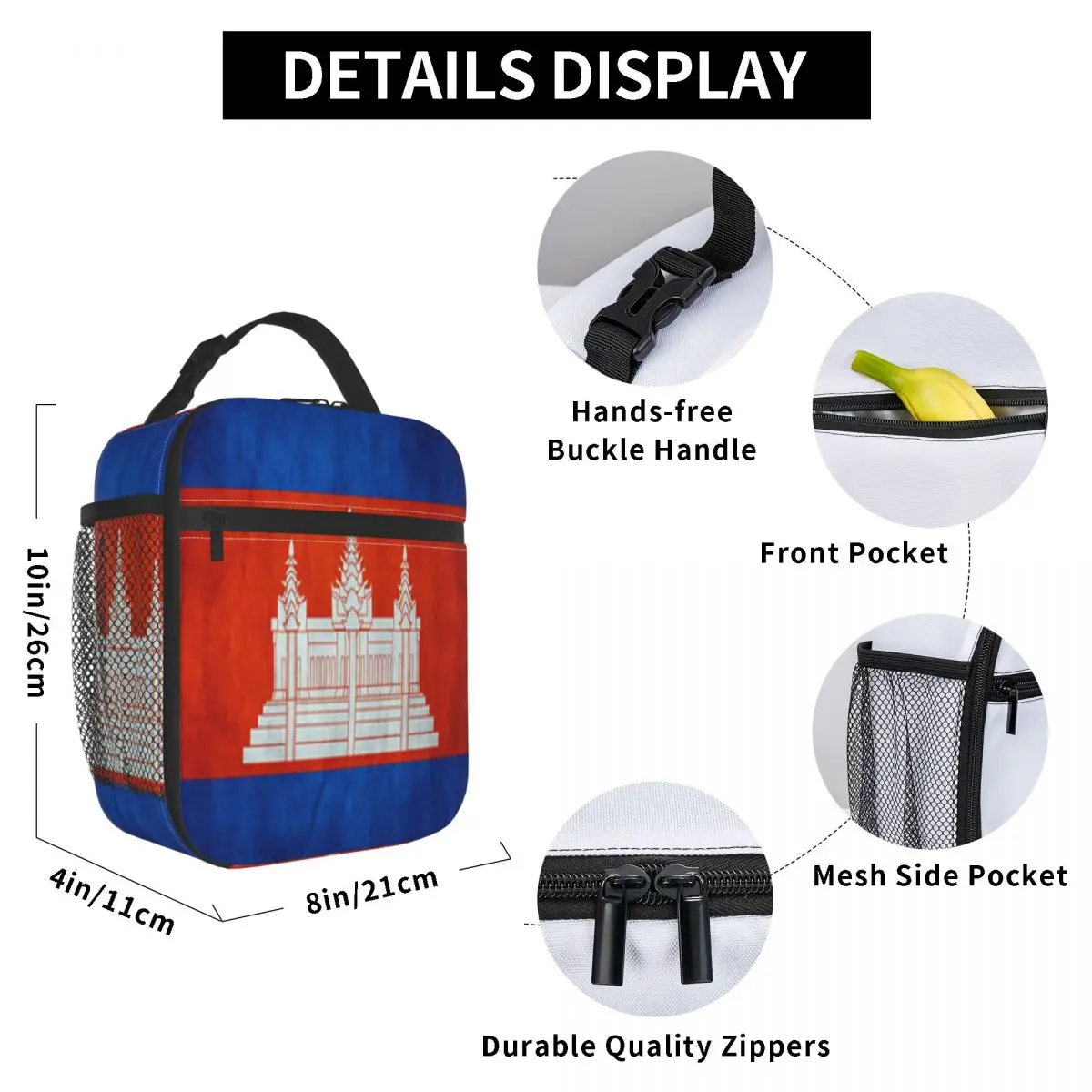 Камбоджа Камбоджийский флаг Национальный One Lunchbag