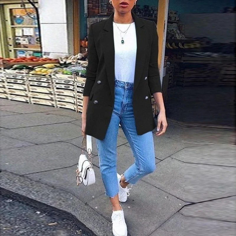 Fashion Office Lady Solid Color Blazer Womens Autumn Ladies Turn Collar Oversize Long Sleeve Suit Jacket New Chic Formal Wear
