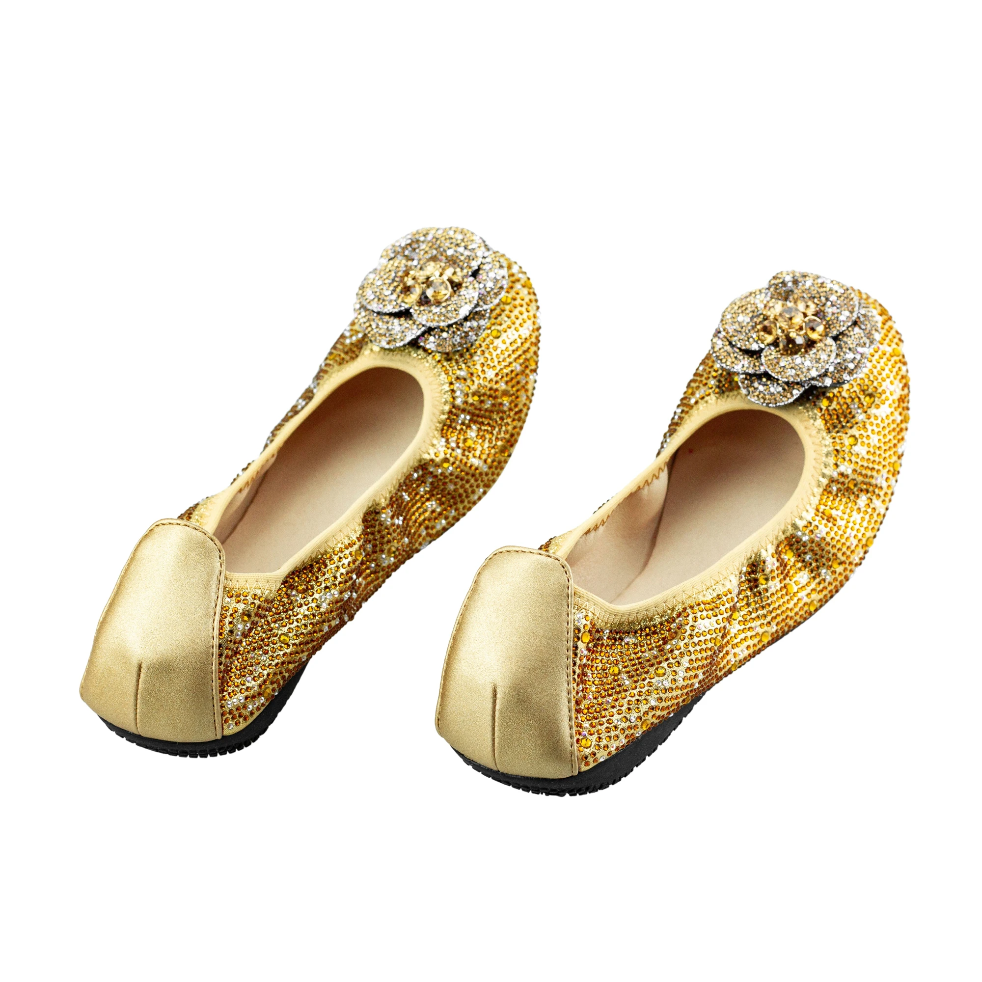 Flower Rhinestone Women Comfy Flat Shoes Nigerian Party Dress Shoes Banana Shoes for Ballerina Comfortable Ballet Flats Bride
