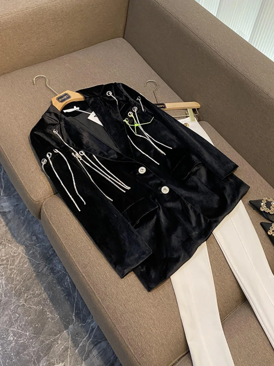 

Женский бархатный блейзер с длинным рукавом, в британском стиле