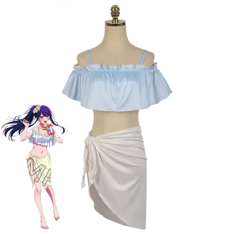 Аниме Oshi Косплей Хосино Костюм Ai Купальник с открытой пяткой Синий купальный