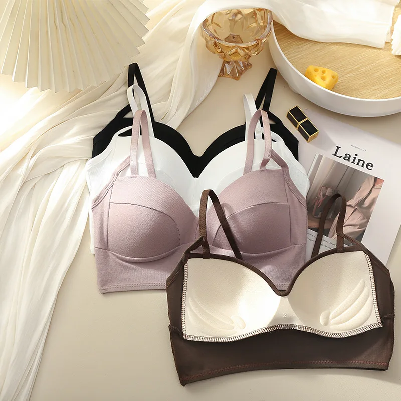 

Cotton Bustiers Fashion Casual Corset Top Women's Intimates Bras Soft Push Up Underwear Wire Free Bra Preppy Top Bralette