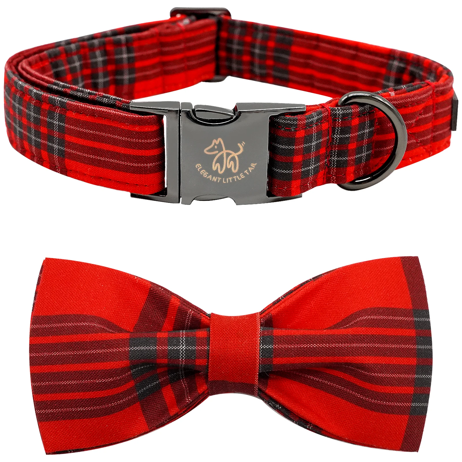

Elegant little tail Dog Collar with Bow Christmas Plaid Dog Collar Bow Boy Girl Dog Bowtie Pet Gift Adjustable Dog Collar