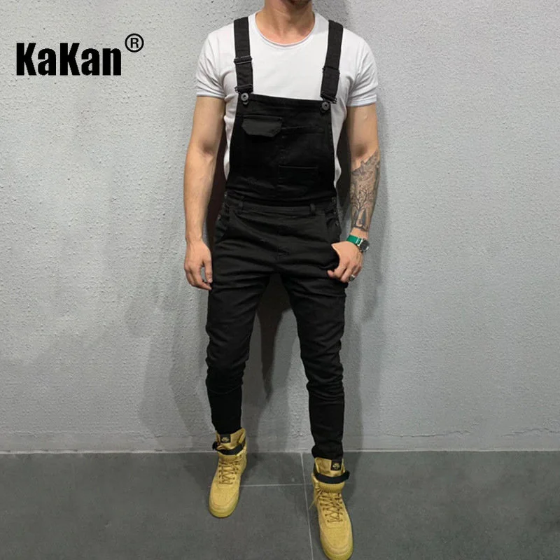 Kakan - European and American New Men's Suspender Jeans, Personalized Design Popular Work Clothes Jeans K013-7009