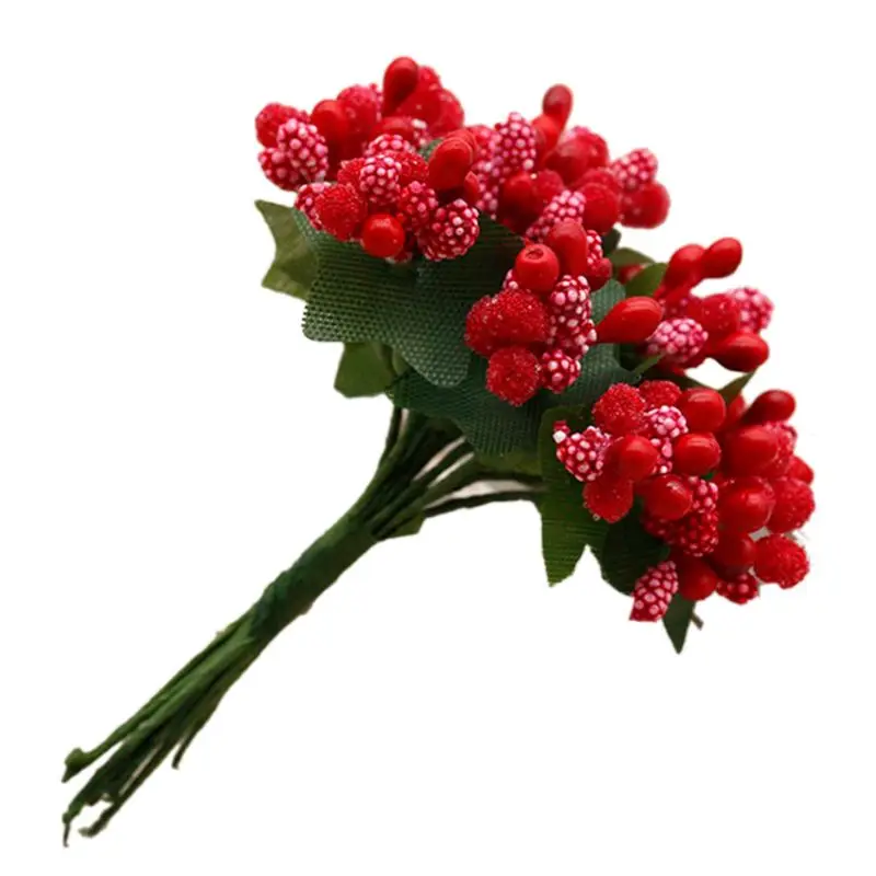

12Pcs Mini Artificial Pip Berries Stem Bunch Foam Fruit Flower Stamens for DIY Craft Wreaths Garland Wedding Box Decoration Gift